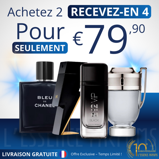 Achetez 2 Recevez 4 - Bleu de Chanel | BAD BOY | 212 VIP BLACK | INVICTUS - EAU de Parfum 100ml